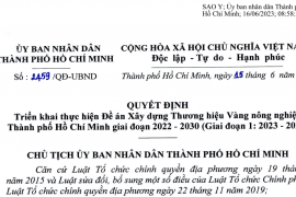 Quyết định số 2459 ngày 15 tháng 6 năm 2023 của Ủy ban Thành phố về Triển khai thực hiện Đề án Xây dựng Thương hiệu Vàng nông nghiệp Thành phố Hồ Chí Minh giai đoạn 2022 - 2030