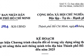 Kế hoạch số 2784/KH-UBND ngày 23 tháng 6 năm 2023 của UBND TP.HCM về Thực hiện Chương trình chuyển đổi số trong xây dựng nông thôn mới, hướng tới nông thôn mới thông minh trên địa bàn TP.HCM đến năm 2025